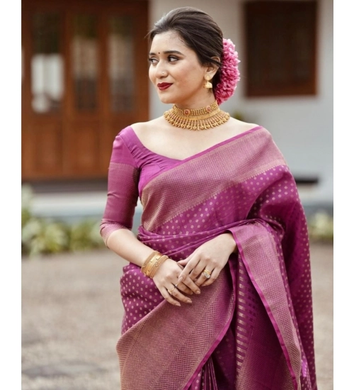 Women's Silk Printed Saree With Unstitched Blouse 5.5Mtr (Purple)