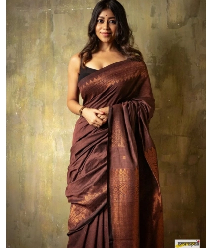 Women's Silk Printed Saree With Unstitched Blouse 5.5Mtr (Coffee) Women's Silk Printed Saree With Unstitched Blouse 5.5Mtr (Coffee)