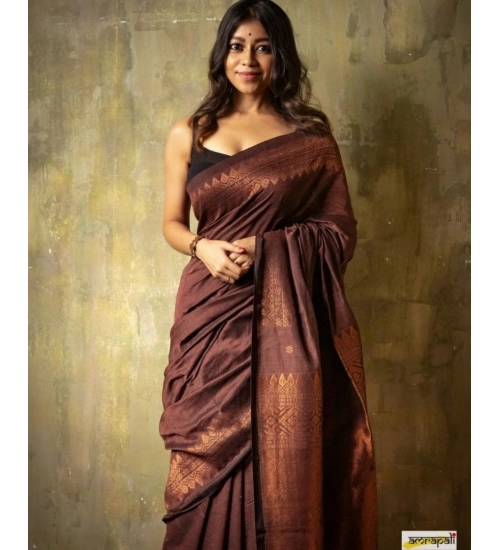 Women's Silk Printed Saree With Unstitched Blouse 5.5Mtr (Coffee)