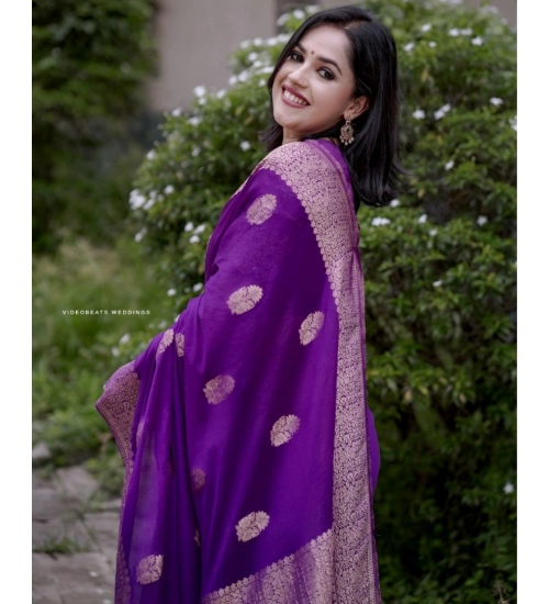Women's Silk Printed Saree With Unstitched Blouse 5.5Mtr (Purple)