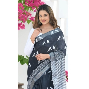 Generic Women's Silk Printed Saree With Unstitched Blouse 5.5Mtr (Black)
