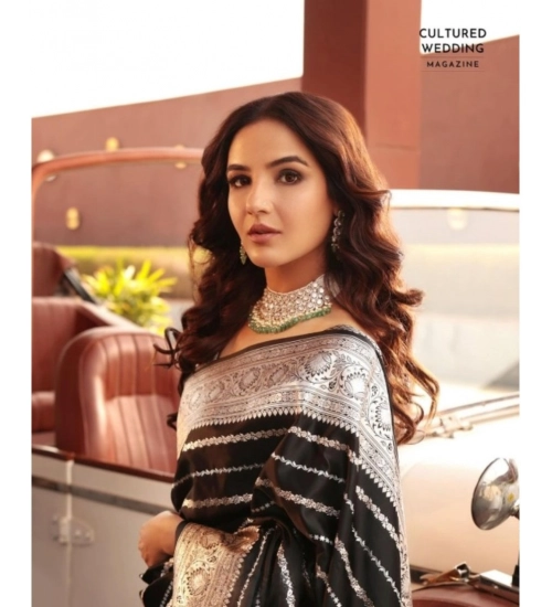 Women's Silk Printed Saree With Unstitched Blouse 5.5Mtr (Black)