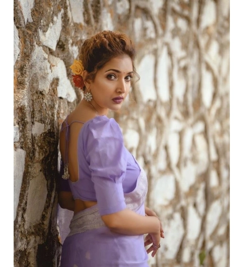 Women's Cotton  Printed Saree With Unstitched Blouse 5.5Mtr (Lavender)