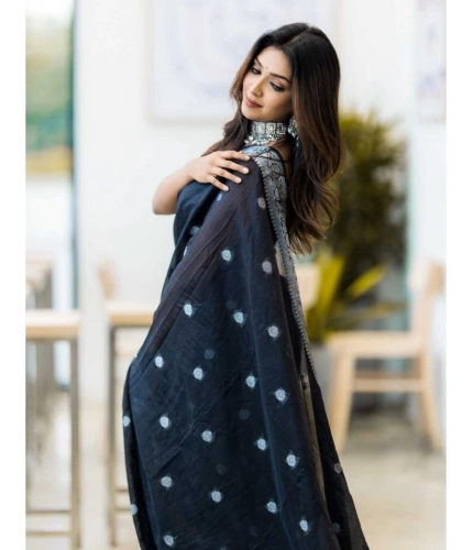 Women's Cotton Printed Saree With Unstitched Blouse 5.5Mtr (Black) Women's Cotton Printed Saree With Unstitched Blouse 5.5Mtr (Black)