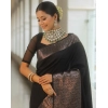 Women's Silk Printed Saree With Unstitched Blouse 5.5Mtr (Black)