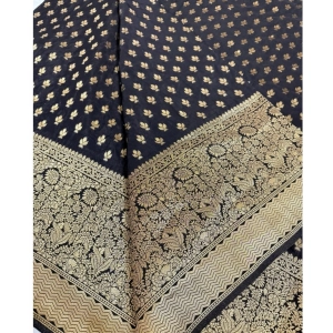 Generic Women's Silk Printed Saree With Unstitched Blouse 5.5Mtr (Black)