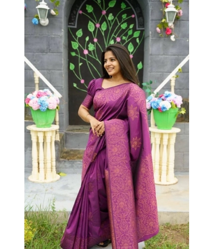 Women's Silk Printed Saree With Unstitched Blouse 5.5Mtr (Purple) Women's Silk Printed Saree With Unstitched Blouse 5.5Mtr (Purple)