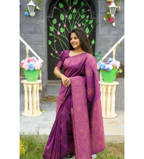 Women's Silk Printed Saree With Unstitched Blouse 5.5Mtr (Purple)