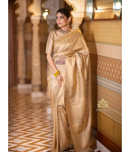 Women's Silk Printed Saree With Unstitched Blouse 5.5Mtr (Cream)