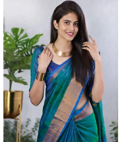 Women's Silk Printed Saree With Unstitched Blouse 5.5Mtr (Blue) Women's Silk Printed Saree With Unstitched Blouse 5.5Mtr (Blue)