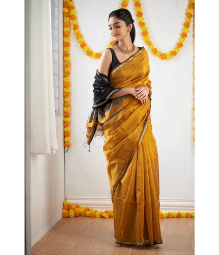 Women's Cotton Printed Saree With Unstitched Blouse 5.5Mtr (Yellow) Women's Cotton Printed Saree With Unstitched Blouse 5.5Mtr (Yellow)