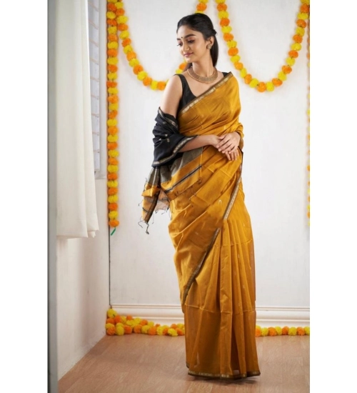 Women's Cotton Printed Saree With Unstitched Blouse 5.5Mtr (Yellow) Women's Cotton Printed Saree With Unstitched Blouse 5.5Mtr (Yellow)