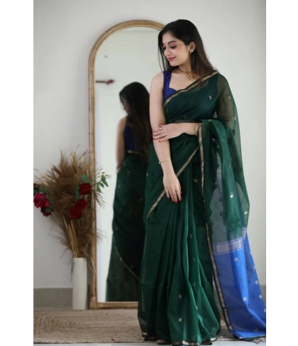 Women's Cotton Printed Saree With Unstitched Blouse 5.5Mtr (Green) Women's Cotton Printed Saree With Unstitched Blouse 5.5Mtr (Green)