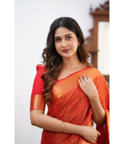 Women's Silk Printed Saree With Unstitched Blouse 5.5Mtr (Orange) Women's Silk Printed Saree With Unstitched Blouse 5.5Mtr (Orange)