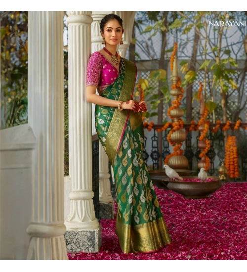 Women's Silk Printed Saree With Unstitched Blouse 5.5Mtr (Green)