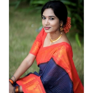 Generic Women's Silk Printed Saree With Unstitched Blouse 5.5Mtr (Blue)