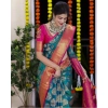 Women's Silk Printed Saree With Unstitched Blouse 5.5Mtr (Teal Blue) Women's Silk Printed Saree With Unstitched Blouse 5.5Mtr (Teal Blue)