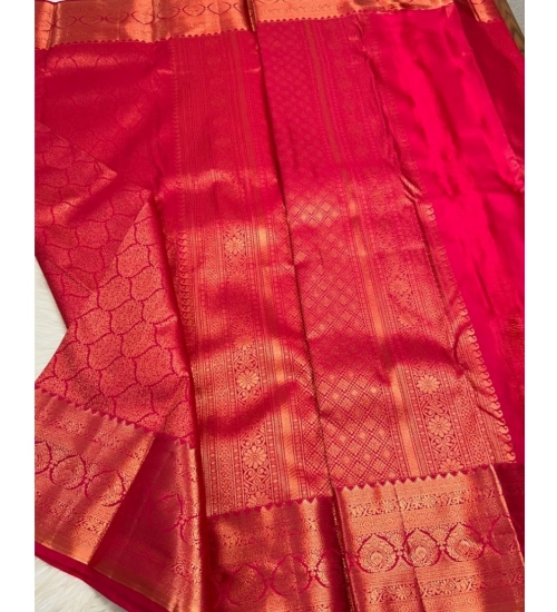 Women's Silk Printed Saree With Unstitched Blouse 5.5Mtr (Rani Pink)