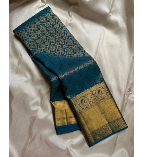 Women's Silk Printed Saree With Unstitched Blouse 5.5Mtr (Rama)