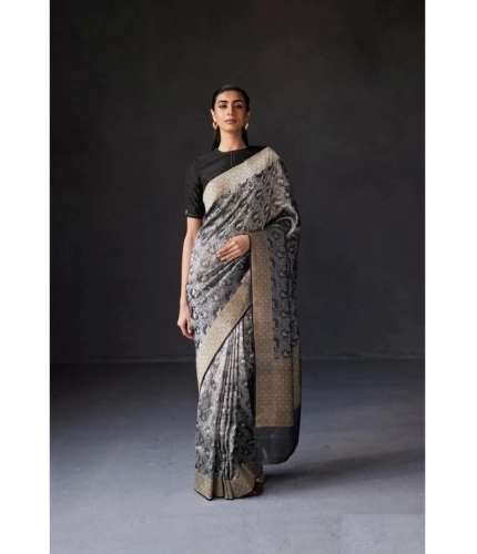 Women's Silk Printed Saree With Unstitched Blouse 5.5Mtr (Grey) Women's Silk Printed Saree With Unstitched Blouse 5.5Mtr (Grey)