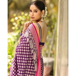 Generic Women's Silk Printed Saree With Unstitched Blouse 5.5Mtr (Purple)