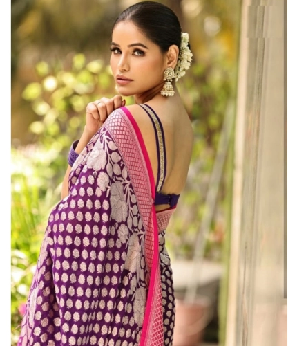 Women's Silk Printed Saree With Unstitched Blouse 5.5Mtr (Purple) Women's Silk Printed Saree With Unstitched Blouse 5.5Mtr (Purple)