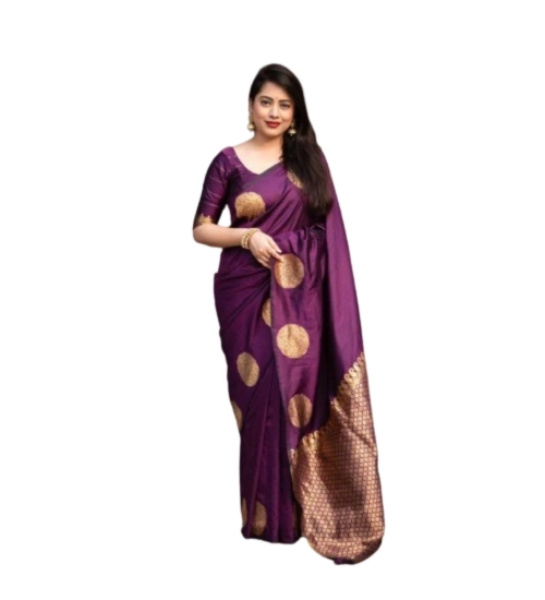 Women's Silk Printed Saree With Unstitched Blouse 5.5Mtr (Wine)
