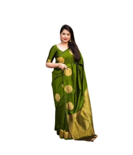Women's Silk Printed Saree With Unstitched Blouse 5.5Mtr (Green)