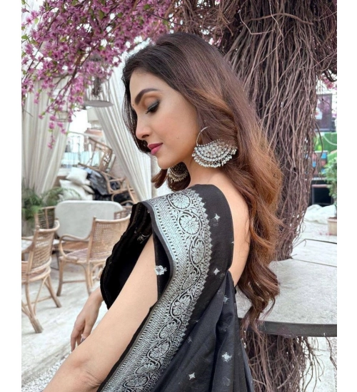 Women's Silk Printed Saree With Unstitched Blouse 5.5Mtr (Black)