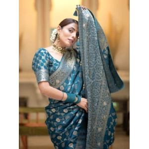 Generic Women's Silk Printed Saree With Unstitched Blouse 5.5Mtr (Rama)