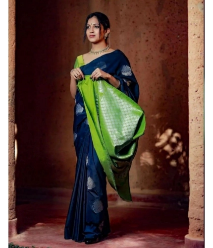 Women's Silk Printed Saree With Unstitched Blouse 5.5Mtr (Navy Blue) Women's Silk Printed Saree With Unstitched Blouse 5.5Mtr (Navy Blue)