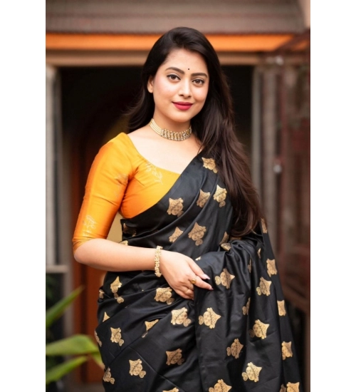 Women's Silk Printed Saree With Unstitched Blouse 5.5Mtr (Yellow)