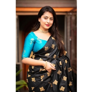 Generic Women's Silk Printed Saree With Unstitched Blouse 5.5Mtr (Sky Blue)