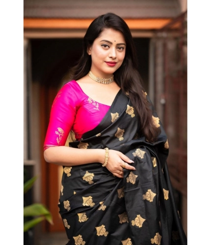 Women's Silk Printed Saree With Unstitched Blouse 5.5Mtr (Pink)