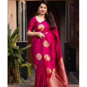 Generic Women's Silk Printed Saree With Unstitched Blouse 5.5Mtr (Pink)