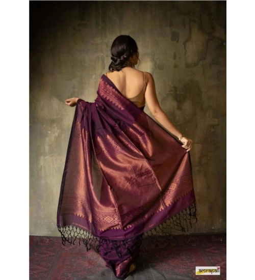 Women's Silk Printed Saree With Unstitched Blouse 5.5Mtr (Wine)