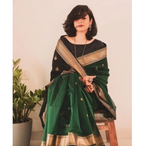 Generic Women's Silk Printed Saree With Unstitched Blouse 5.5Mtr (Dark Green)