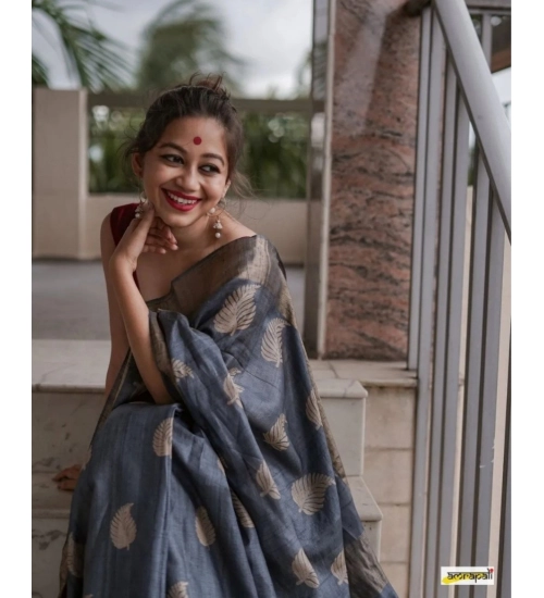 Women's Silk Printed Saree With Unstitched Blouse 5.5Mtr (Grey)