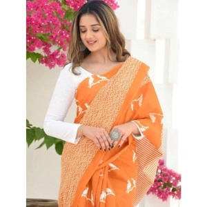 Generic Women's Silk Printed Saree With Unstitched Blouse 5.5Mtr (Orange)
