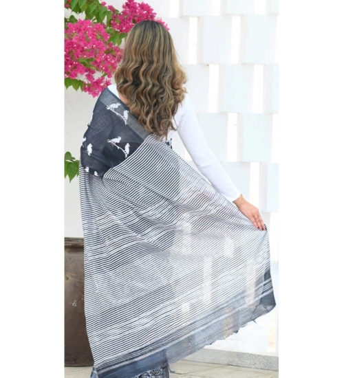 Women's Silk Printed Saree With Unstitched Blouse 5.5Mtr (Black)