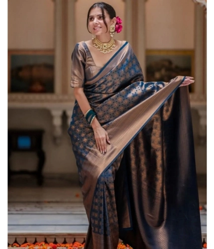 Women's Silk Printed Saree With Unstitched Blouse 5.5Mtr (Blue) Women's Silk Printed Saree With Unstitched Blouse 5.5Mtr (Blue)