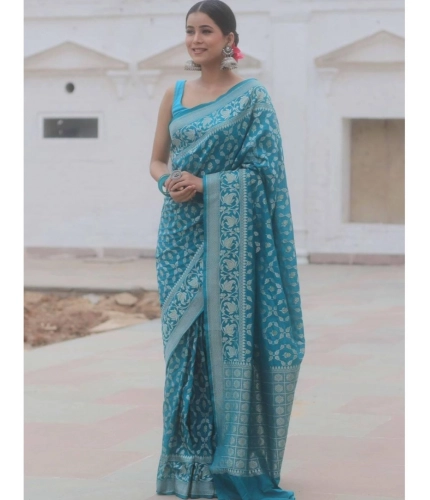 Women's Silk Printed Saree With Unstitched Blouse 5.5Mtr (Sky Blue) Women's Silk Printed Saree With Unstitched Blouse 5.5Mtr (Sky Blue)