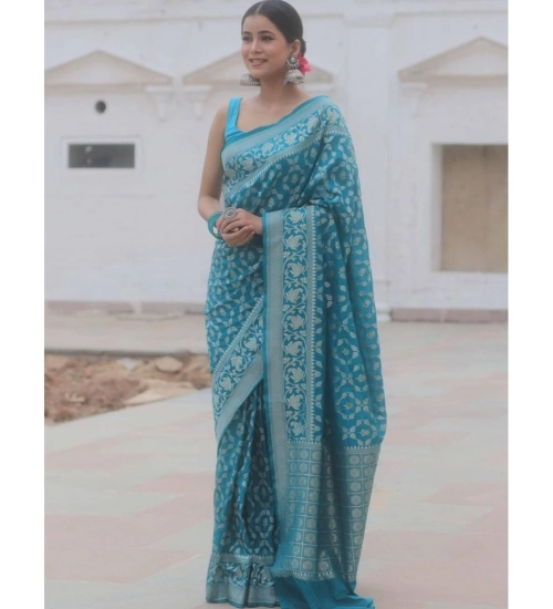 Women's Silk Printed Saree With Unstitched Blouse 5.5Mtr (Sky Blue)