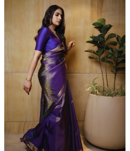 Women's Silk Printed Saree With Unstitched Blouse 5.5Mtr (Purple) Women's Silk Printed Saree With Unstitched Blouse 5.5Mtr (Purple)