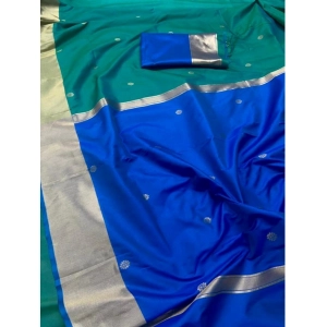 Generic Women's Silk Printed Saree With Unstitched Blouse 5.5Mtr (Blue)