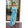 Women's Silk Printed Saree With Unstitched Blouse 5.5Mtr (Sky Blue)
