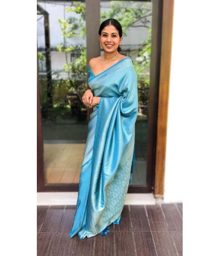 Women's Silk Printed Saree With Unstitched Blouse 5.5Mtr (Sky Blue) Women's Silk Printed Saree With Unstitched Blouse 5.5Mtr (Sky Blue)