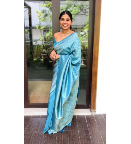 Women's Silk Printed Saree With Unstitched Blouse 5.5Mtr (Sky Blue)