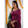 Women's Cotton  Printed Saree With Unstitched Blouse 5.5Mtr (Wine)