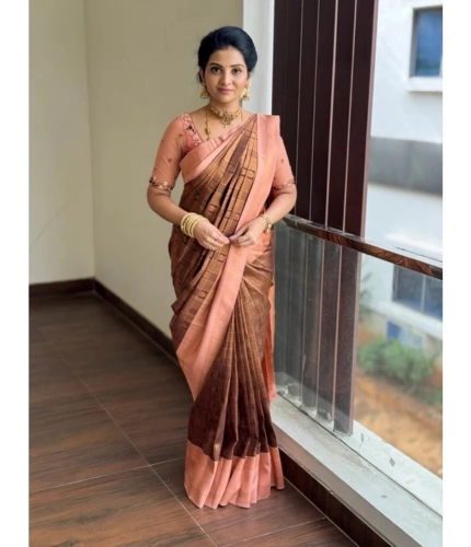 Women's Silk Printed Saree With Unstitched Blouse 5.5Mtr (Brown) Women's Silk Printed Saree With Unstitched Blouse 5.5Mtr (Brown)